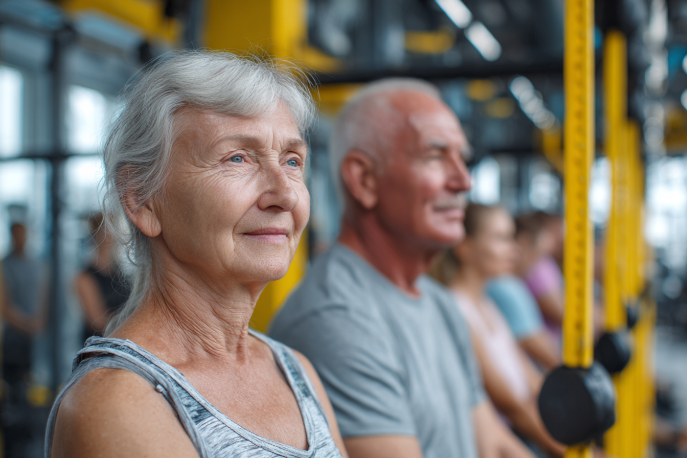Група активних людей зрілого віку на заняттях